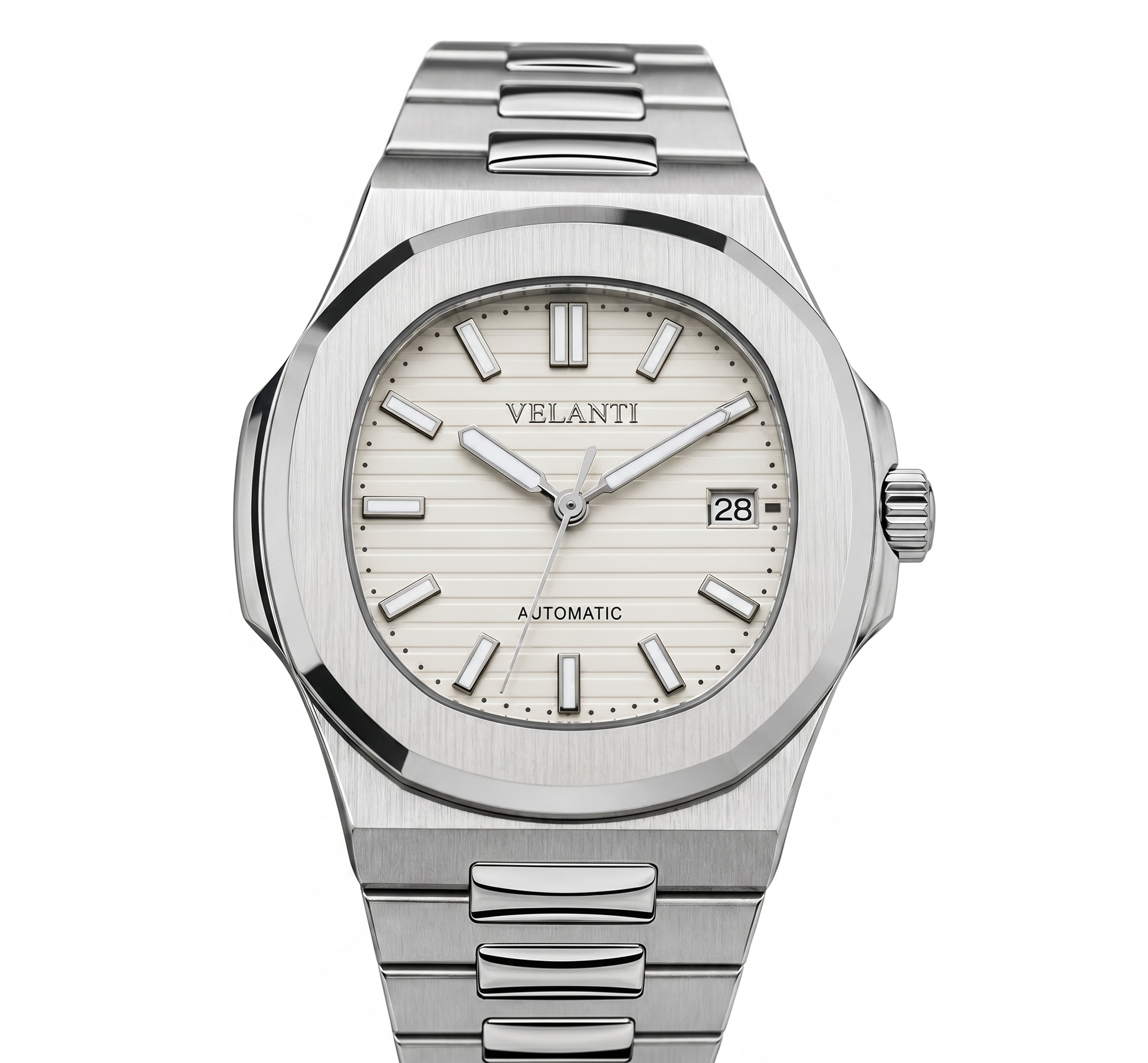 Nautilus-style custom mod watch, Velanti Milano Nautvel Cream, main product photo