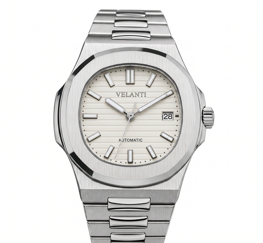 Nautilus-style custom mod watch, Velanti Milano Nautvel Cream, main product photo