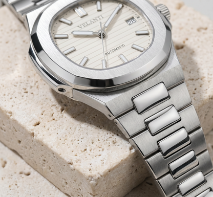 Nautilus-style custom mod watch, Velanti Milano Nautvel Cream, product photo 4