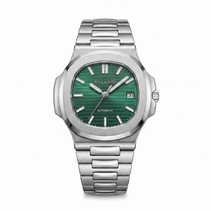 Nautilus-style custom mod watch, Velanti Milano Nautvel Metallic Green, main product photo