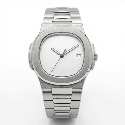 Nautilus-style custom mod watch, Velanti Milano Nautvel Minimalist Silver, main product photo