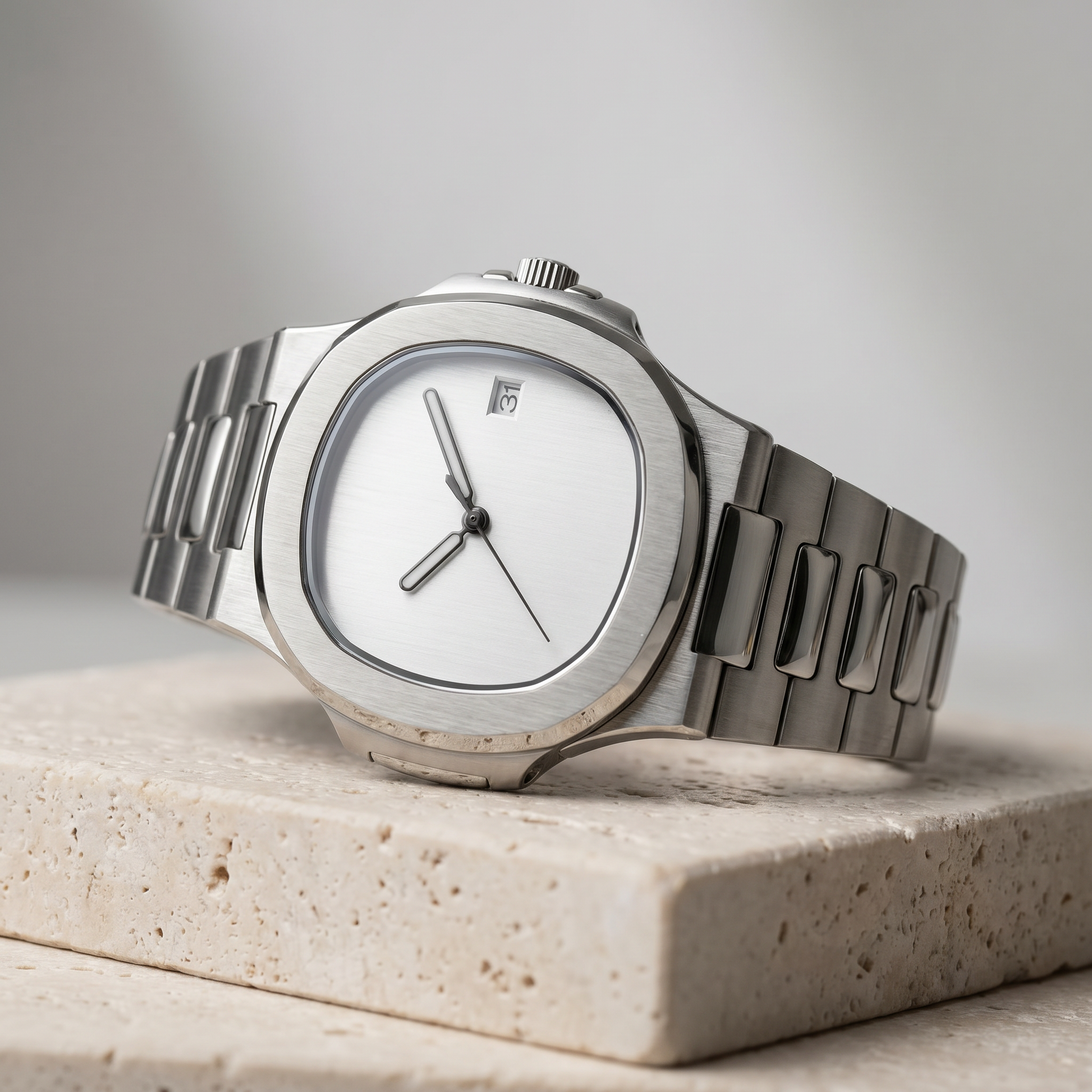 Nautilus-style custom mod watch, Velanti Milano Nautvel Minimalist Silver, product photo 2