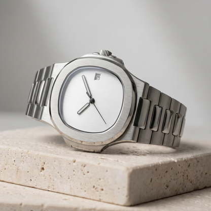 Nautilus-style custom mod watch, Velanti Milano Nautvel Minimalist Silver, product photo 2