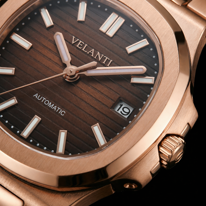 Nautilus-style custom mod watch, Velanti Milano Nautvel Rose Gold Brown, product photo 5
