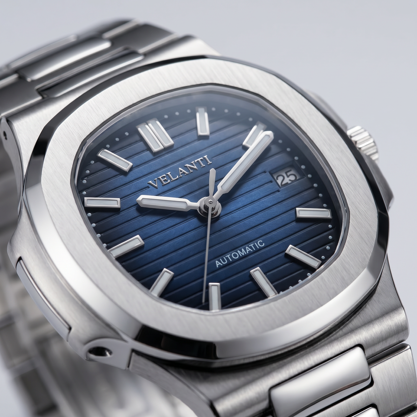 Nautilus-style custom mod watch, Velanti Milano Nautvel Royal Blue, product photo 3