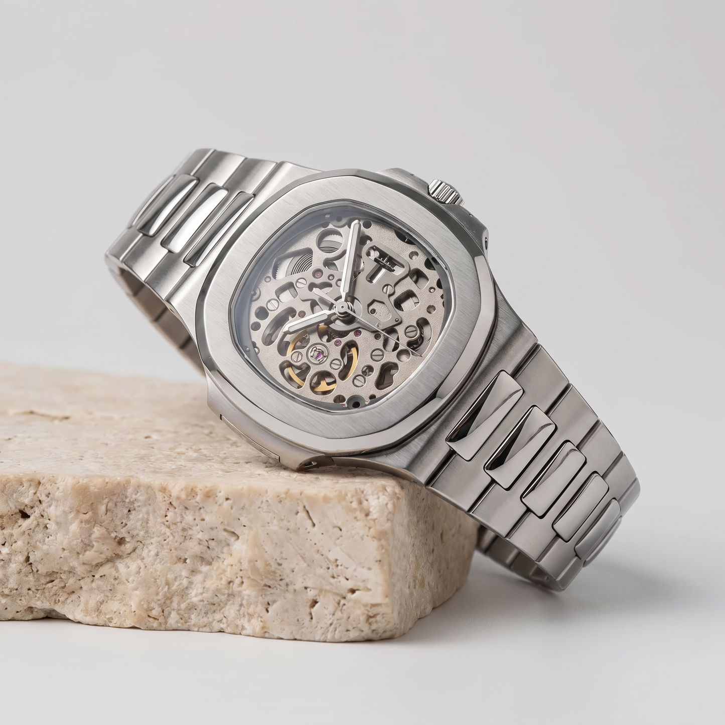 Nautilus-style custom mod watch, Velanti Milano Nautvel Skeleton, product photo 2
