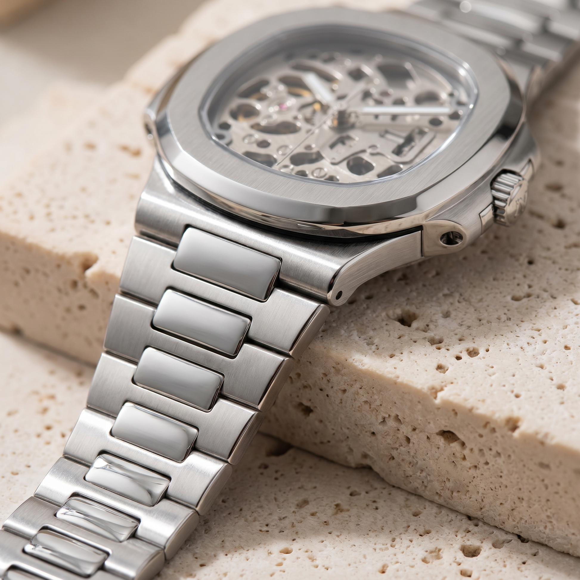 Nautilus-style custom mod watch, Velanti Milano Nautvel Skeleton, product photo 4