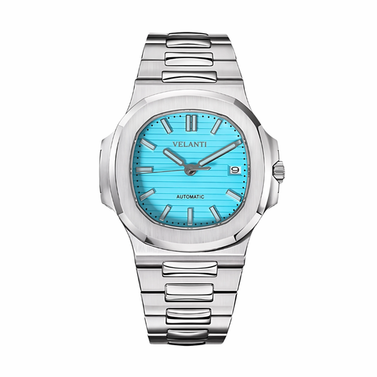 Nautilus-style custom mod watch, Velanti Milano Nautvel Tiffany Blue, main product photo