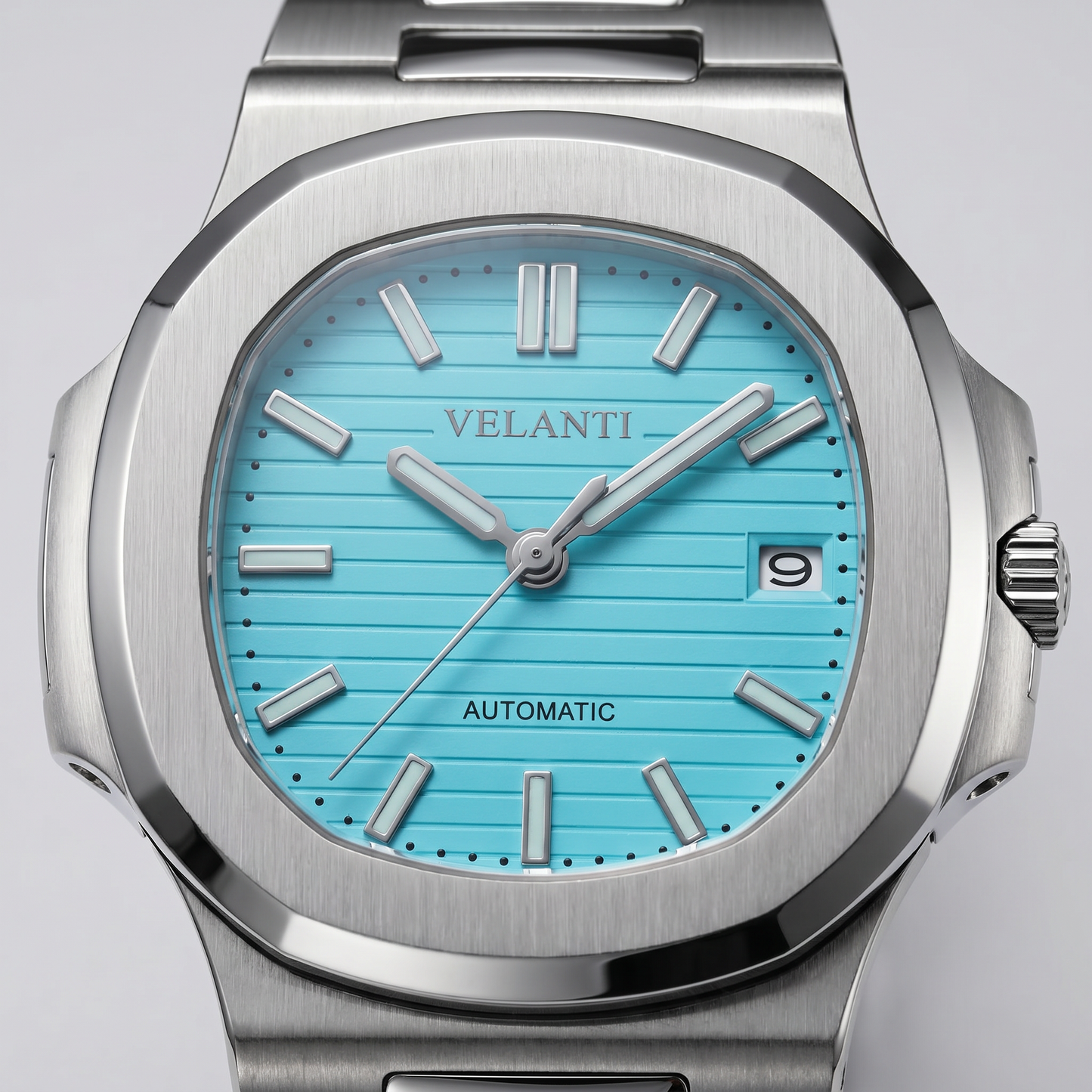 Nautilus-style custom mod watch, Velanti Milano Nautvel Tiffany Blue, product photo 3