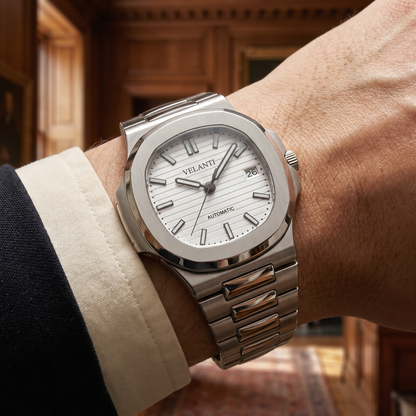 Nautilus-style custom mod watch, Velanti Milano Nautvel White, product photo 8