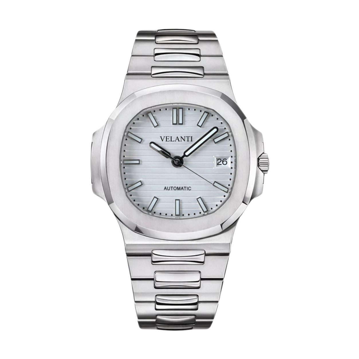 Nautilus-style custom mod watch, Velanti Milano Nautvel White, main product photo