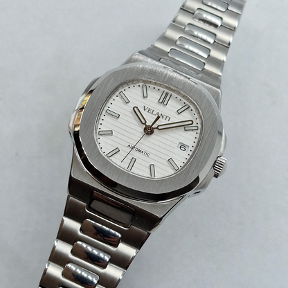Nautilus-style custom mod watch, Velanti Milano Nautvel White, product photo 5