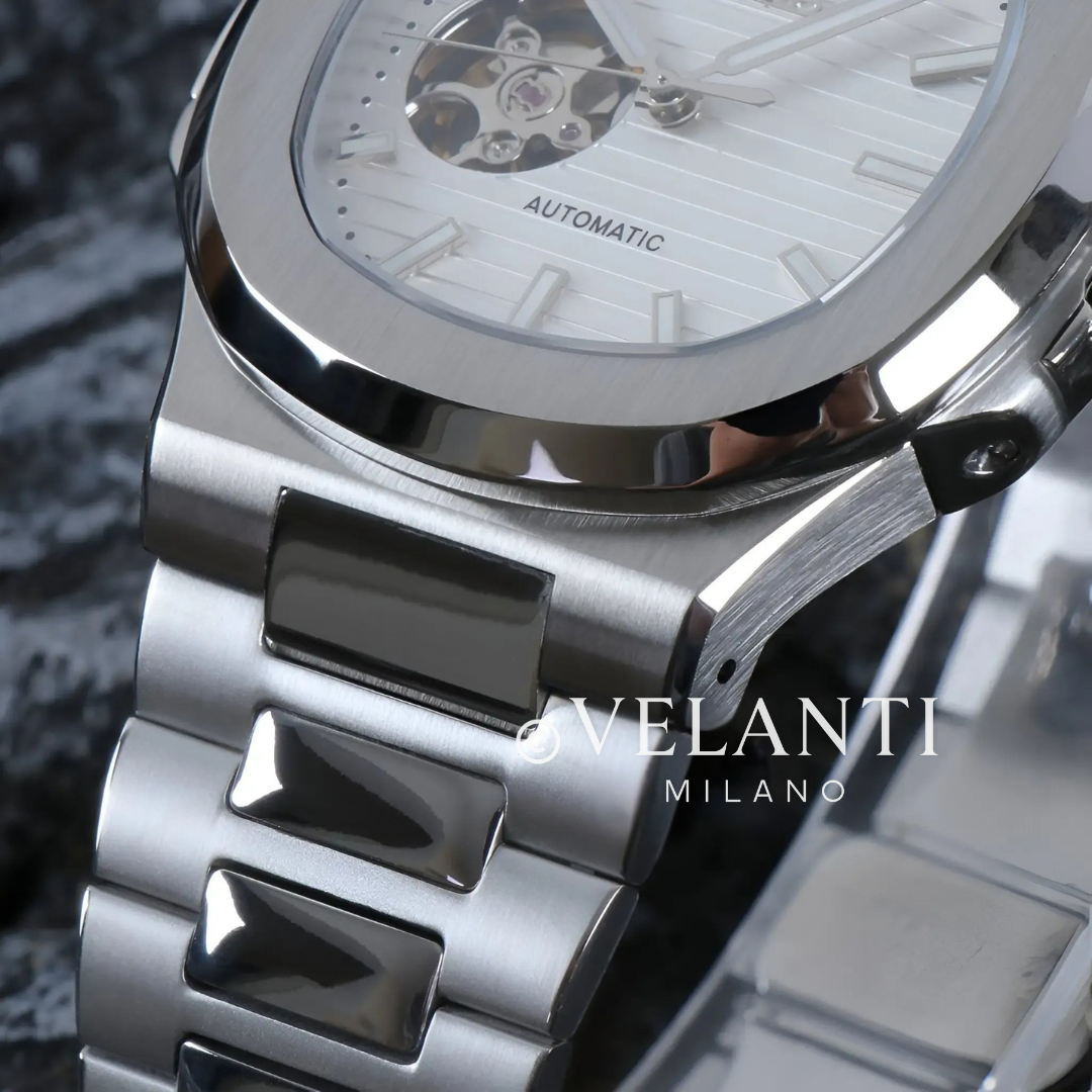 Nautilus-style custom mod watch, Velanti Milano Nautvel White Open Heart, product photo 3