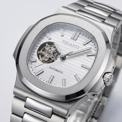 Nautilus-style custom mod watch, Velanti Milano Nautvel White Open Heart, product photo 2