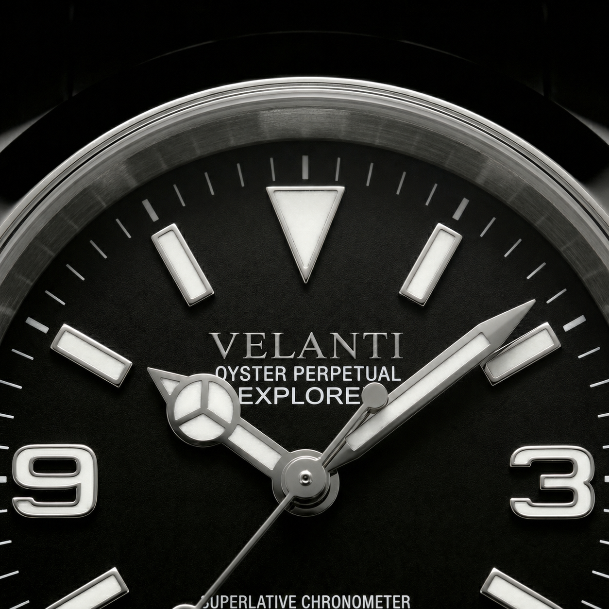Explorer-style custom mod watch, Velanti Milano Oystvel Black, product photo 5