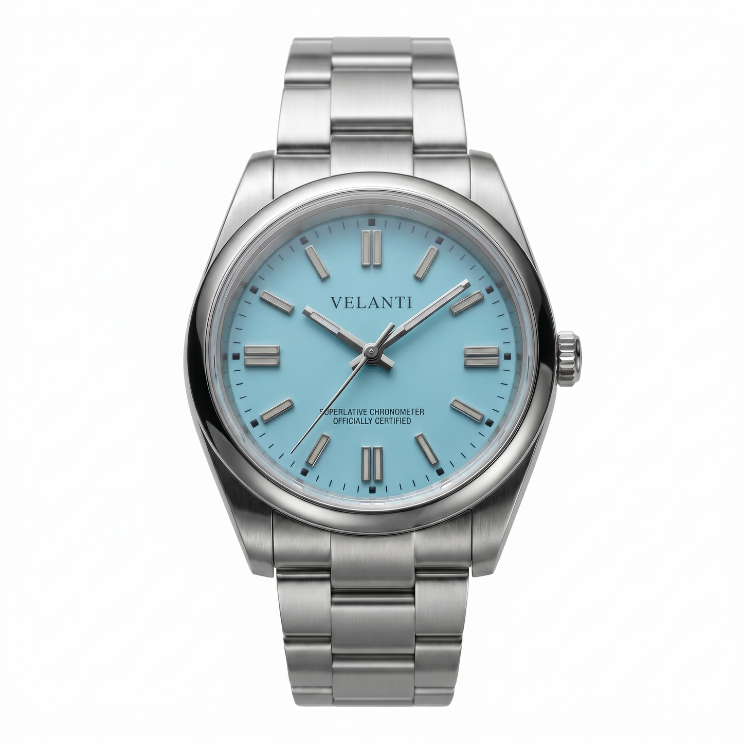 Explorer-style custom mod watch, Velanti Milano Oystvel Tiffany Blue, main product photo