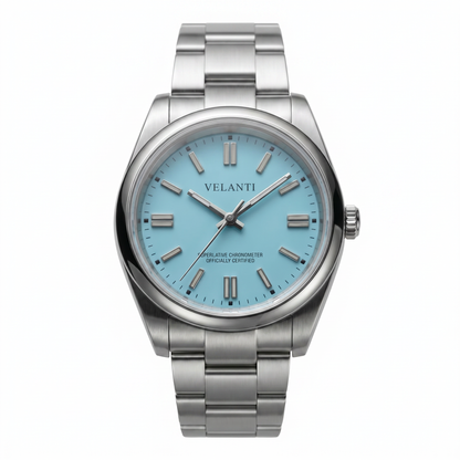 Explorer-style custom mod watch, Velanti Milano Oystvel Tiffany Blue, main product photo