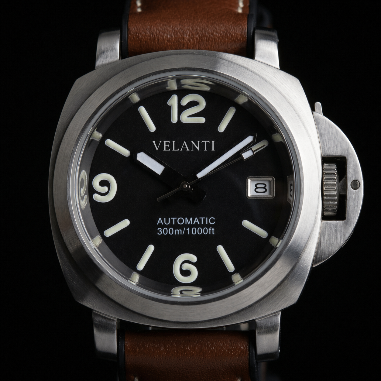 Panerai-style custom mod watch, Velanti Milano Panvel Brown Leather, product photo 5