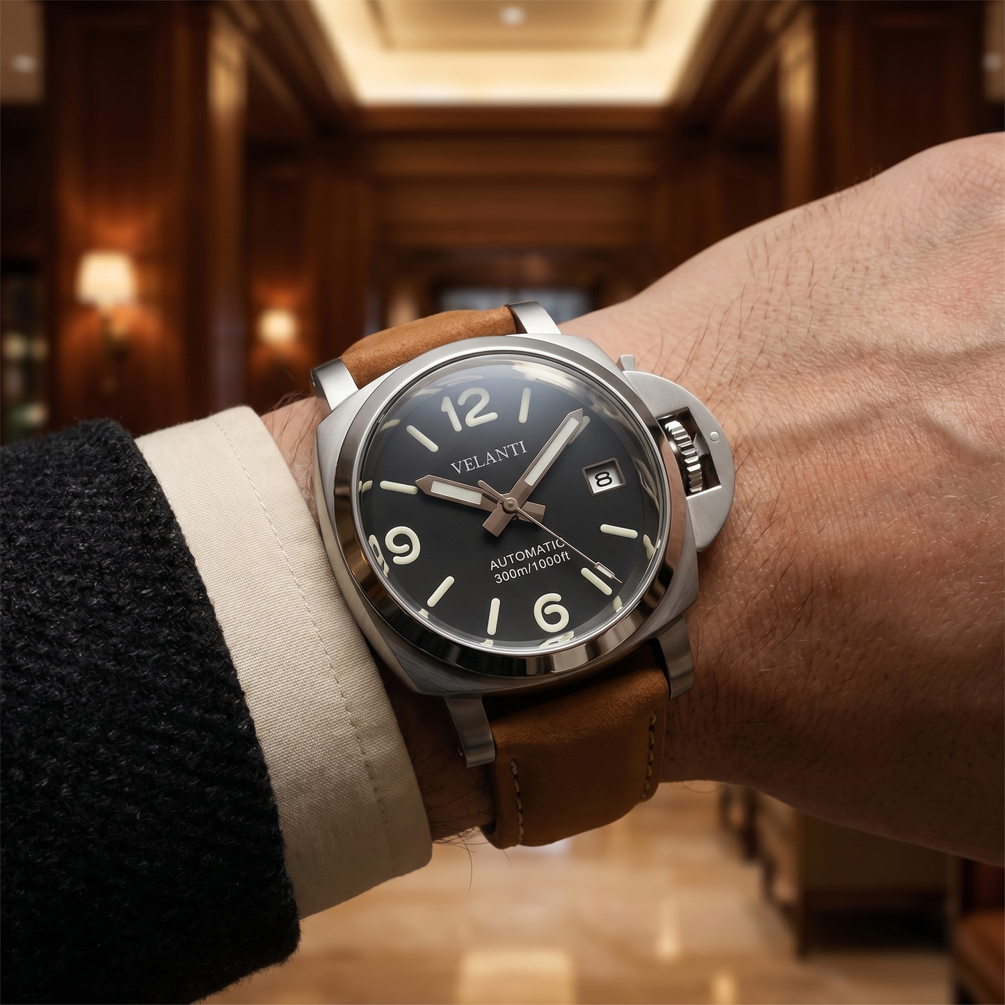 Panerai-style custom mod watch, Velanti Milano Panvel Sand Leather, product photo 7