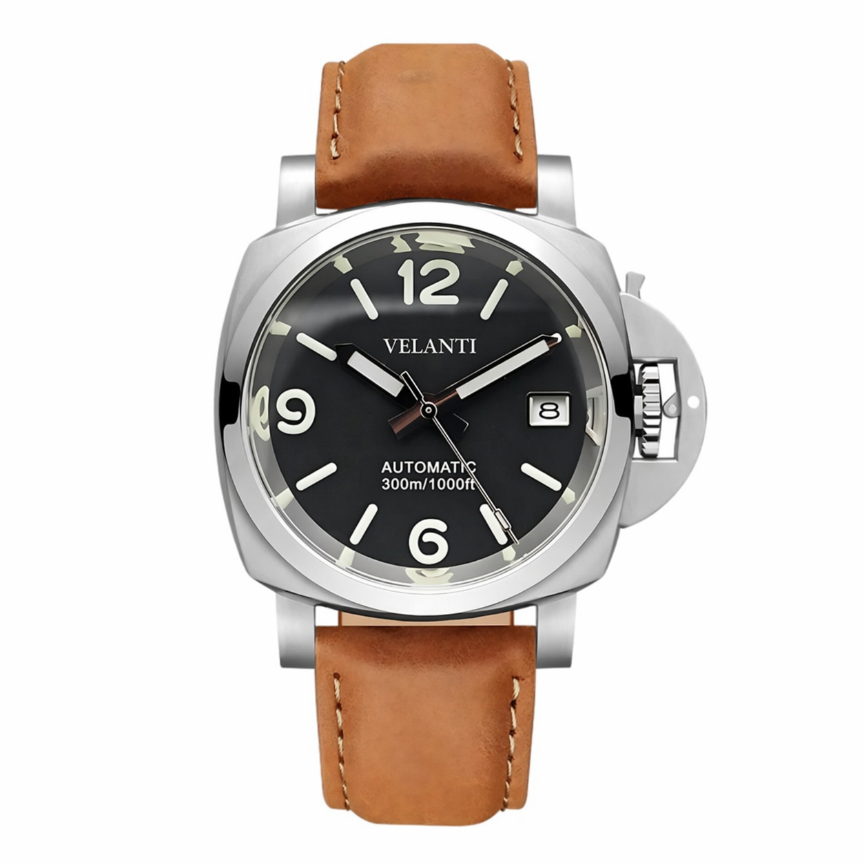 Panerai-style custom mod watch, Velanti Milano Panvel Sand Leather, main product photo