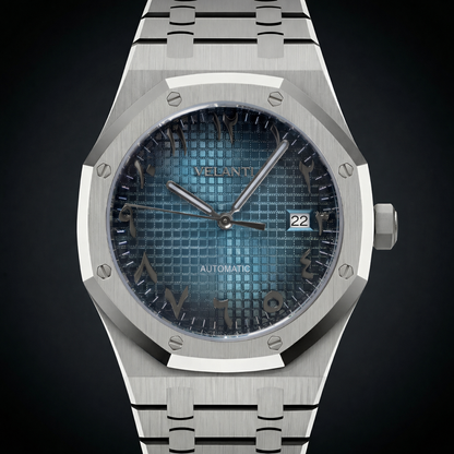Royal Oak-style custom mod watch, Velanti Milano Royal Veloak Arabic Blue, product photo 5