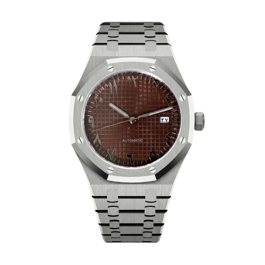 Royal Oak-style custom mod watch, Velanti Milano Royal Veloak Arabic Brown, main product photo