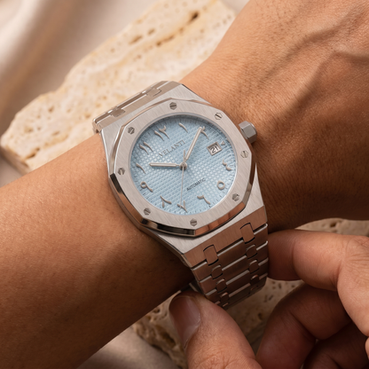 Royal Oak-style custom mod watch, Velanti Milano Royal Veloak Arabic Ice Blue, product photo 6