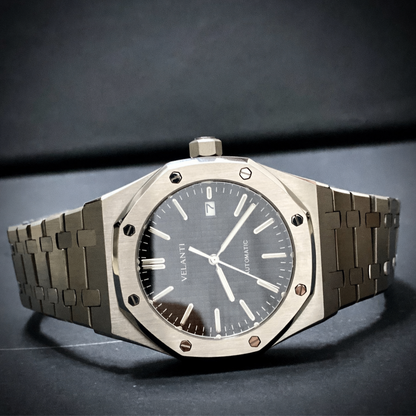 Royal Oak-style custom mod watch, Velanti Milano Royal Veloak Black, product photo 5