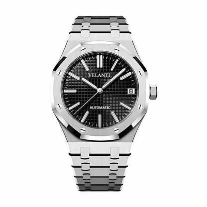 Royal Oak-style custom mod watch, Velanti Milano Royal Veloak Black, main product photo