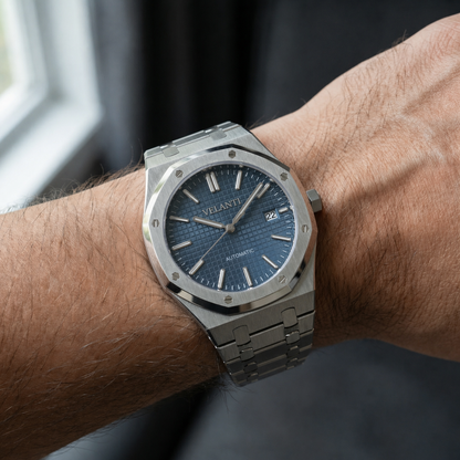 Royal Oak-style custom mod watch, Velanti Milano Royal Veloak Blue, product photo 2