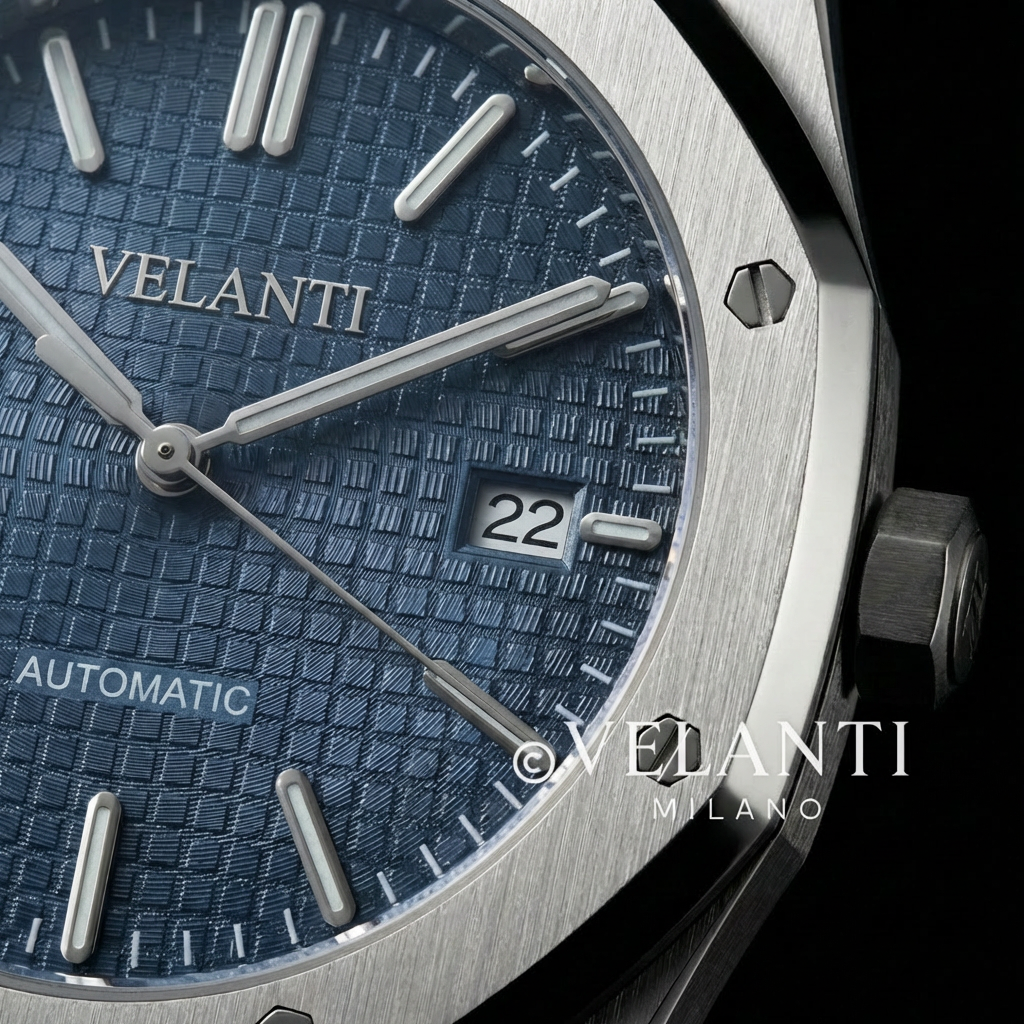 Royal Oak-style custom mod watch, Velanti Milano Royal Veloak Blue, product photo 5
