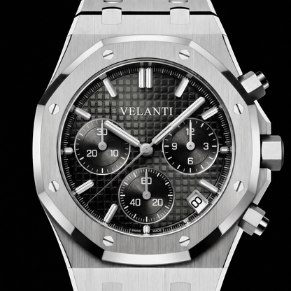 Royal Oak-style custom chronograph watch, Velanti Milano Royal Veloak Chrono Black, product photo 3
