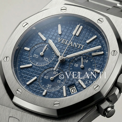 Royal Oak-style custom chronograph watch, Velanti Milano Royal Veloak Chrono Blue, product photo 2