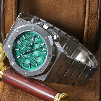 Royal Oak-style custom chronograph watch, Velanti Milano Royal Veloak Chrono Green, product photo 4