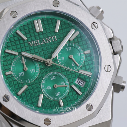Royal Oak-style custom chronograph watch, Velanti Milano Royal Veloak Chrono Green, product photo 3