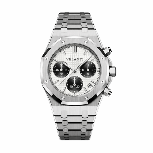 Royal Oak-style custom chronograph watch, Velanti Milano Royal Veloak Chrono Panda, main product photo