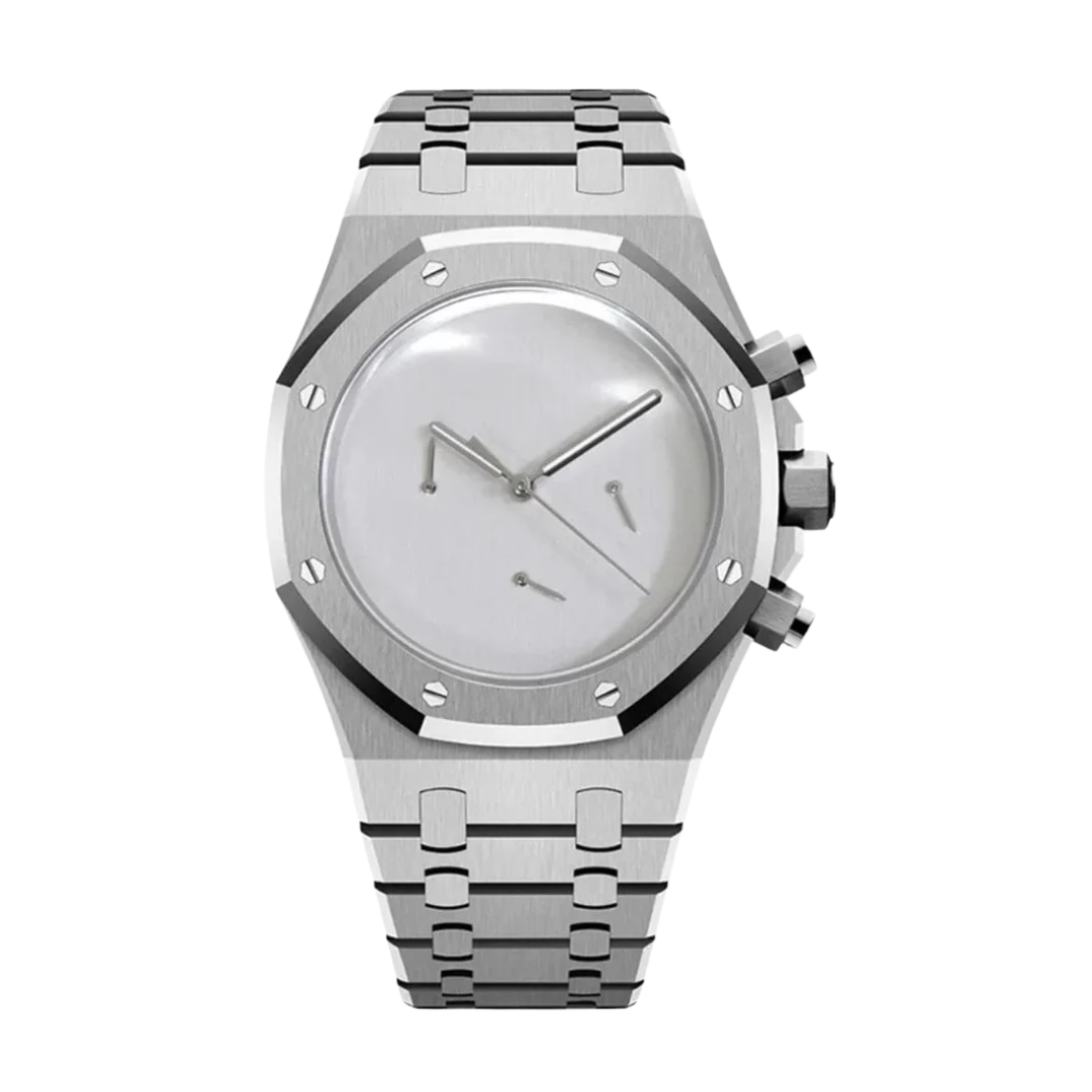 Royal Oak-style custom chronograph watch, Velanti Milano Royal Veloak Chrono Silver Minimalist, main product photo