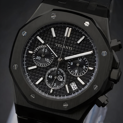 Royal Oak-style custom chronograph watch, Velanti Milano Royal Veloak Chrono Triple Black, product photo 3