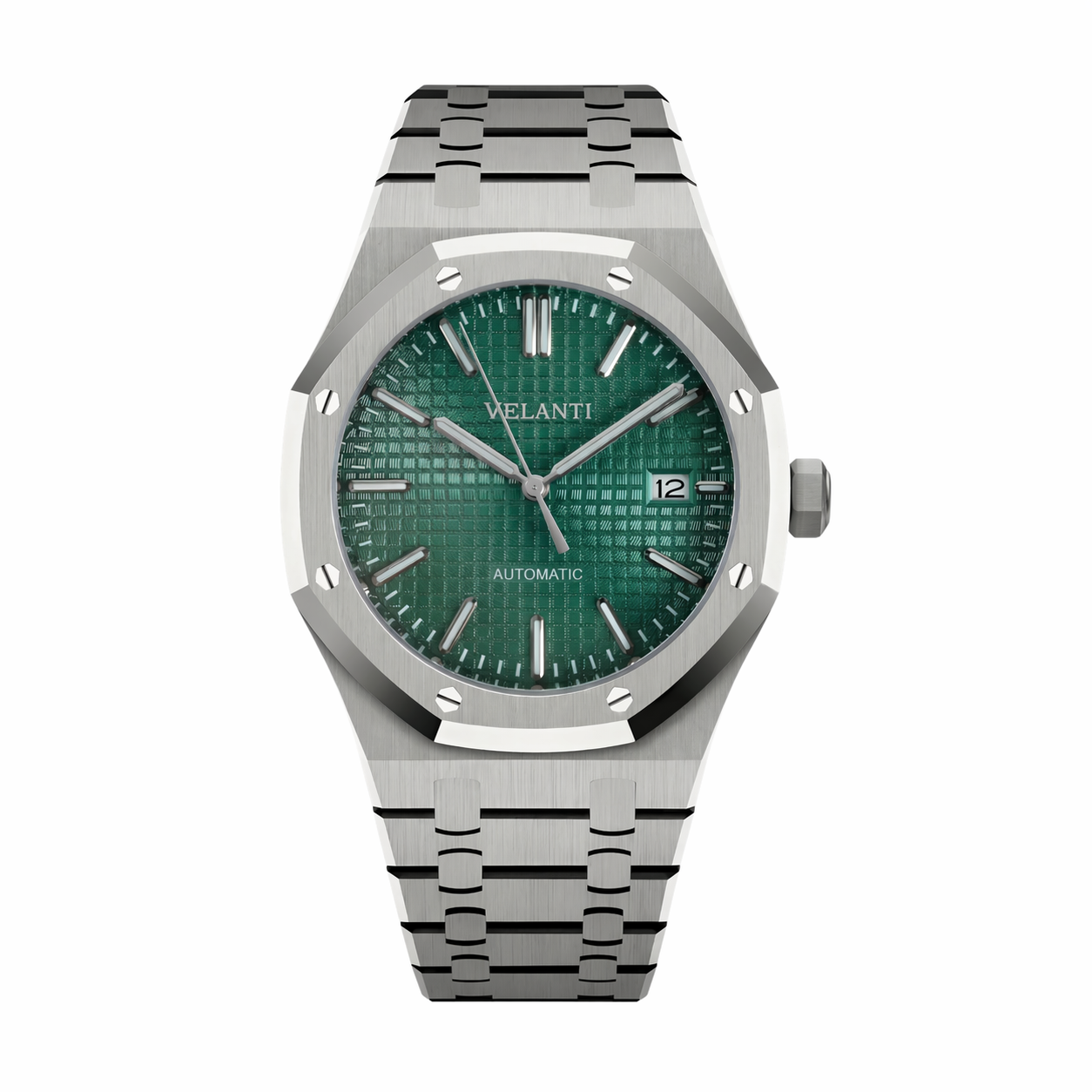 Royal Oak-style custom mod watch, Velanti Milano Royal Veloak Green, main product photo