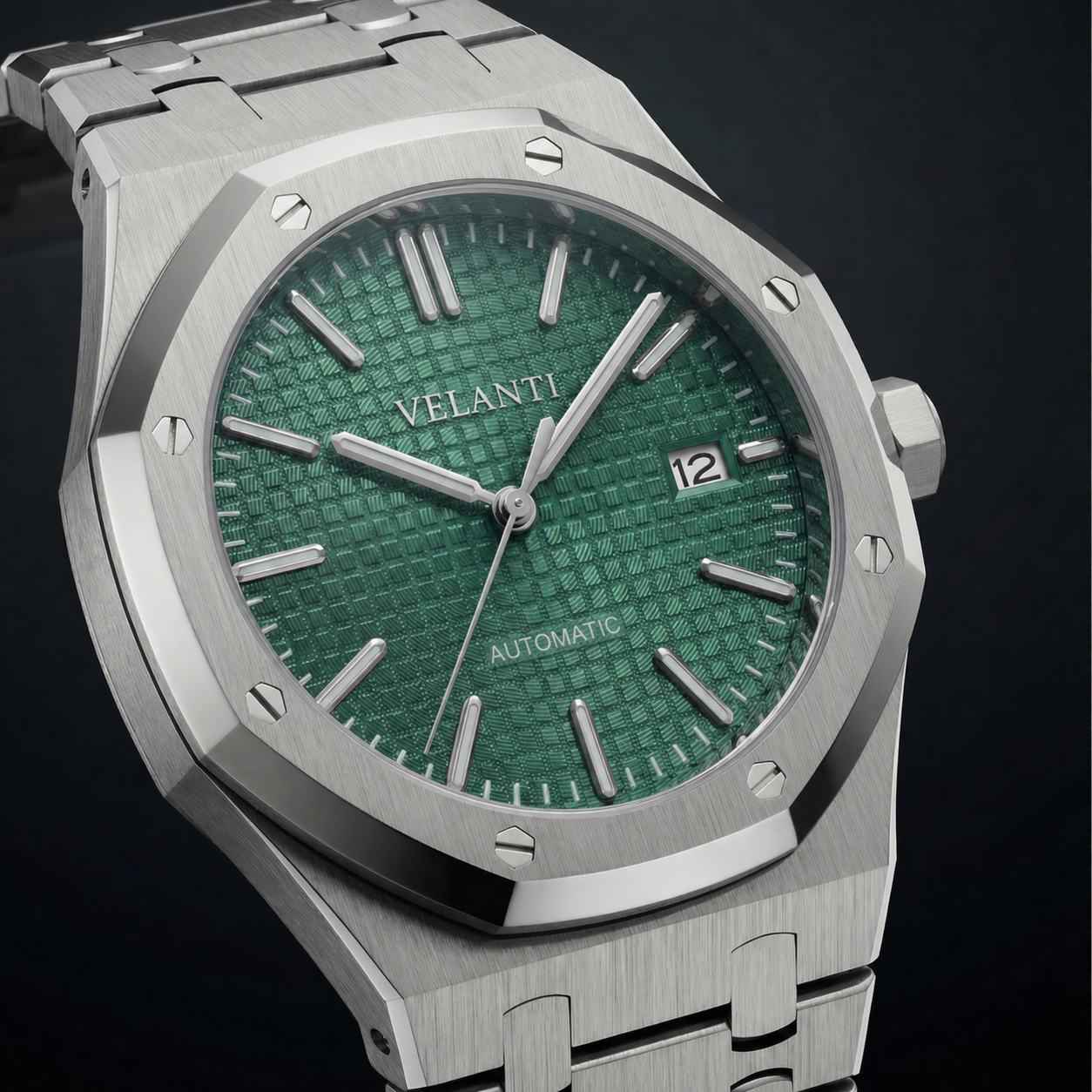 Royal Oak-style custom mod watch, Velanti Milano Royal Veloak Green, product photo 4