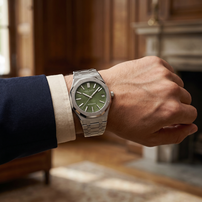 Royal Oak-style custom mod watch, Velanti Milano Royal Veloak Olive Green, product photo 2