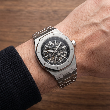 Royal Oak-style custom mod watch, Velanti Milano Royal Veloak Skeleton worn on wrist photo 6
