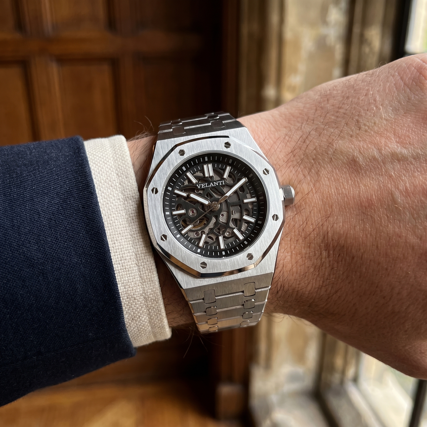 Royal Oak-style custom mod watch, Velanti Milano Royal Veloak Skeleton, product photo 8