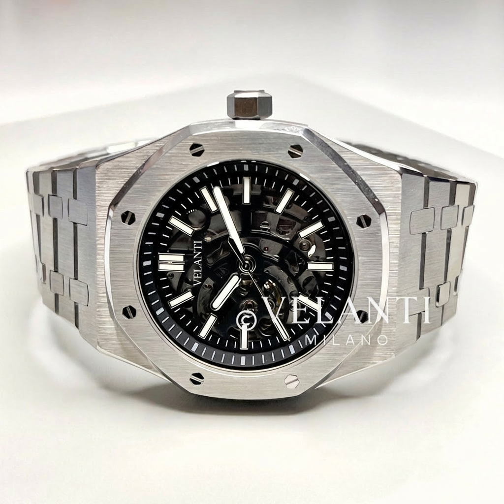 Royal Oak-style custom mod watch, Velanti Milano Royal Veloak Skeleton, product photo 2