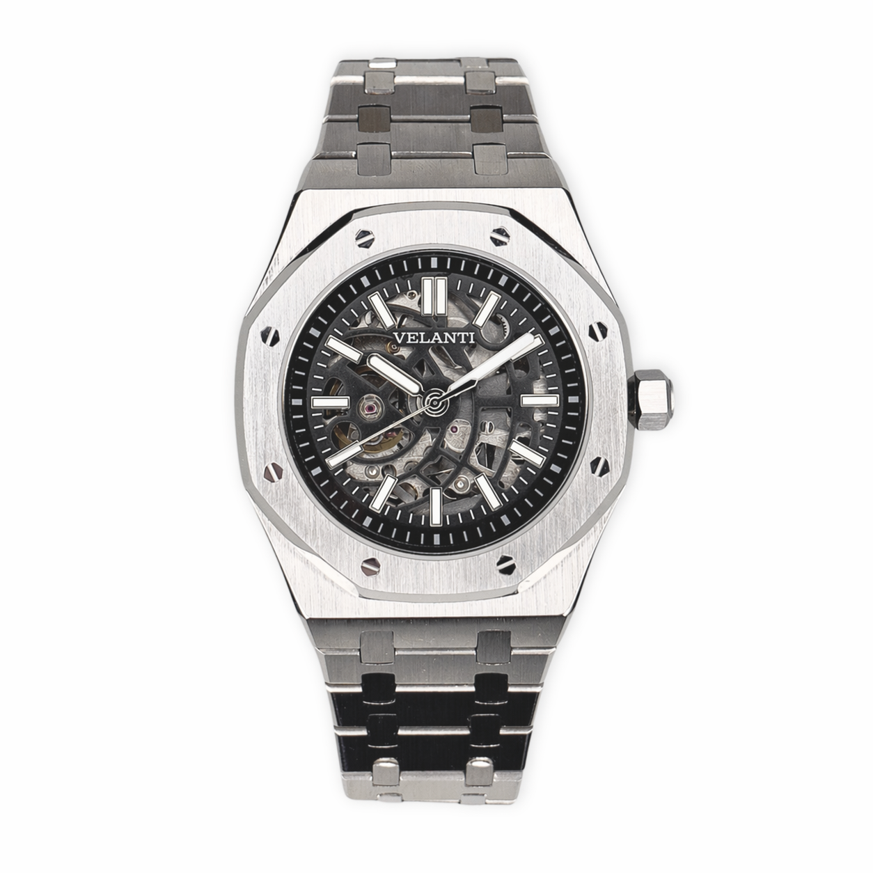 Royal Oak-style custom mod watch, Velanti Milano Royal Veloak Skeleton, main product photo