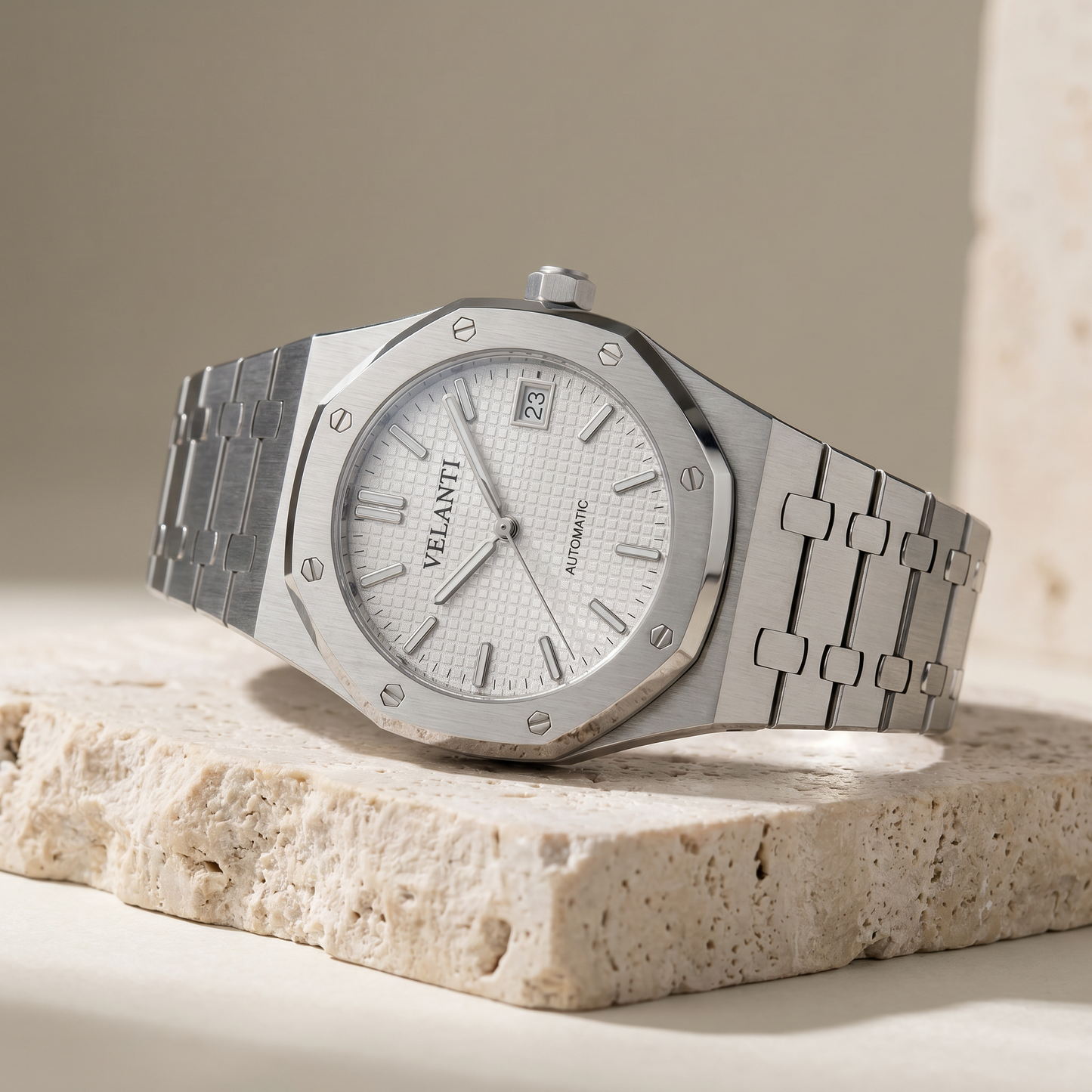 Royal Oak-style custom mod watch, Velanti Milano Royal Veloak White, product photo 2
