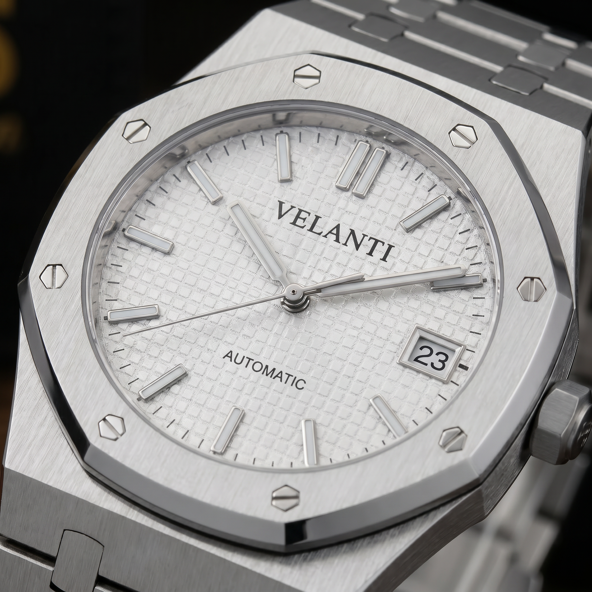 Royal Oak-style custom mod watch, Velanti Milano Royal Veloak White, product photo 4