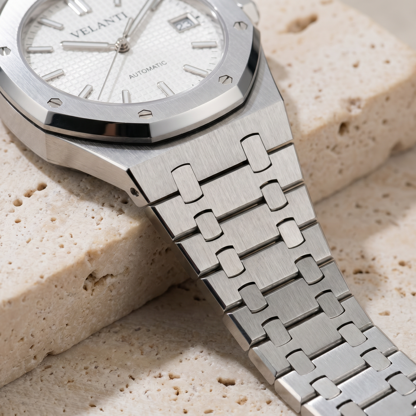 Royal Oak-style custom mod watch, Velanti Milano Royal Veloak White, product photo 5