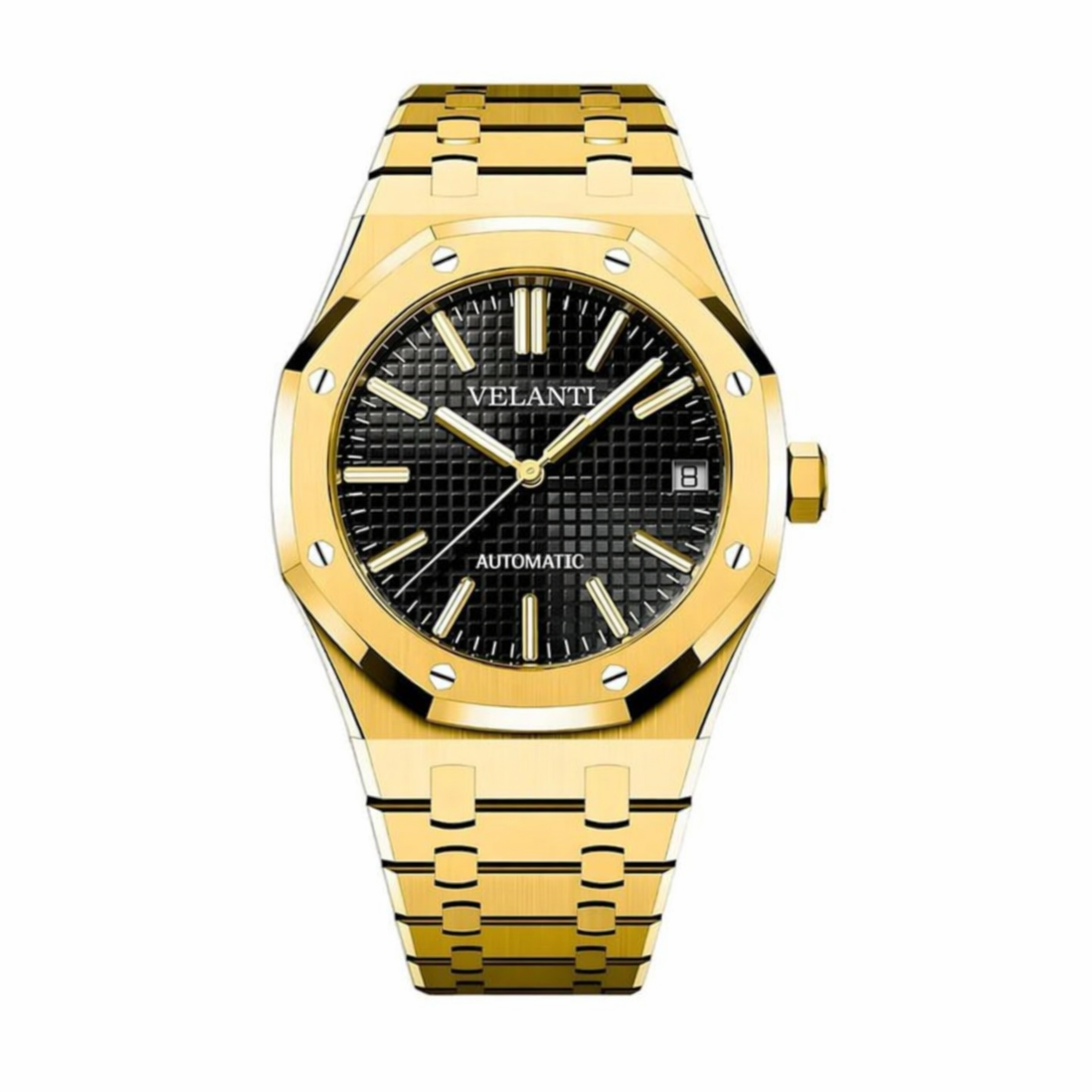 Royal Oak-style custom mod watch, Velanti Milano Royal Veloak Yellow Gold, main product photo