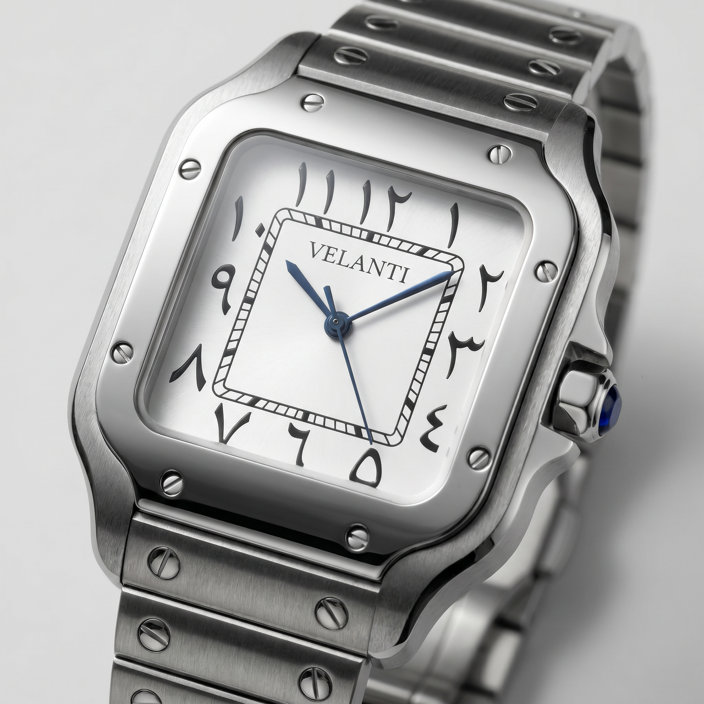 Santos-style custom mod watch, Velanti Milano Santvel Arabic White, product photo 3